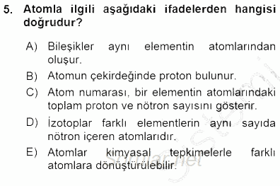 Genel Kimya 1 2015 - 2016 Ara Sınavı 5.Soru