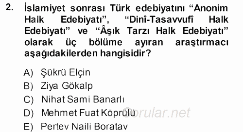 Türk Halk Şiiri 2013 - 2014 Tek Ders Sınavı 2.Soru