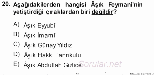 Türk Halk Şiiri 2013 - 2014 Tek Ders Sınavı 20.Soru