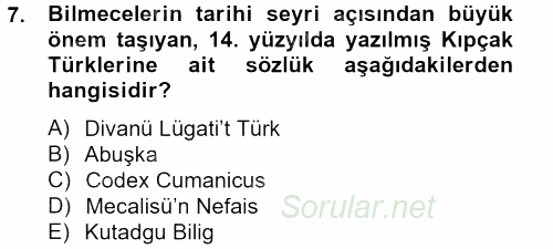 Türk Halk Şiiri 2013 - 2014 Tek Ders Sınavı 7.Soru