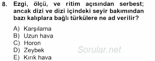 Türk Halk Şiiri 2013 - 2014 Tek Ders Sınavı 8.Soru
