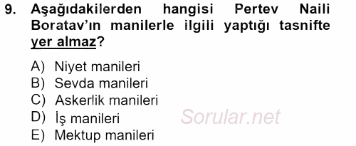 Türk Halk Şiiri 2013 - 2014 Tek Ders Sınavı 9.Soru