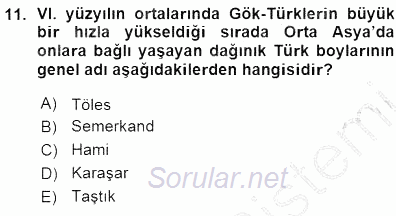 Orta Asya Türk Tarihi 2015 - 2016 Ara Sınavı 11.Soru