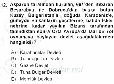 Orta Asya Türk Tarihi 2015 - 2016 Ara Sınavı 12.Soru