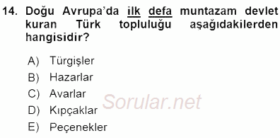 Orta Asya Türk Tarihi 2015 - 2016 Ara Sınavı 14.Soru