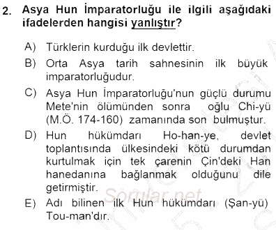 Orta Asya Türk Tarihi 2015 - 2016 Ara Sınavı 2.Soru