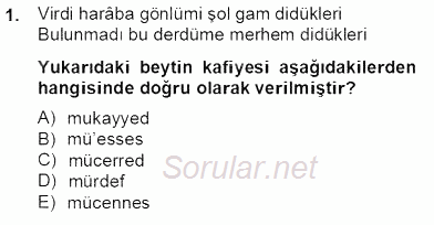 XIV-XV. Yüzyıllar Türk Edebiyatı 2012 - 2013 Dönem Sonu Sınavı 1.Soru