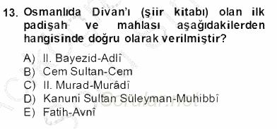 XIV-XV. Yüzyıllar Türk Edebiyatı 2012 - 2013 Dönem Sonu Sınavı 13.Soru