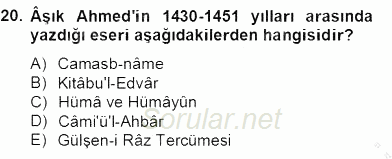 XIV-XV. Yüzyıllar Türk Edebiyatı 2012 - 2013 Dönem Sonu Sınavı 20.Soru