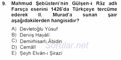 XIV-XV. Yüzyıllar Türk Edebiyatı 2012 - 2013 Dönem Sonu Sınavı 9.Soru