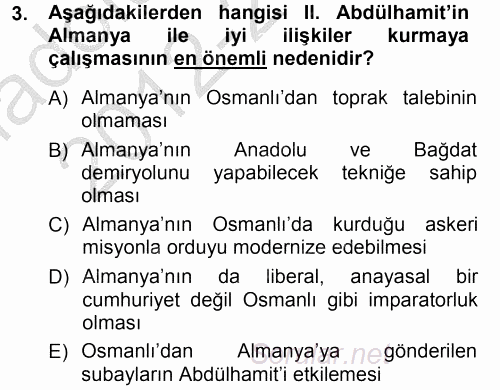 Türk Dış Politikası 1 2012 - 2013 Ara Sınavı 3.Soru