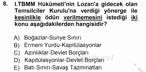 Türk Dış Politikası 1 2012 - 2013 Ara Sınavı 8.Soru