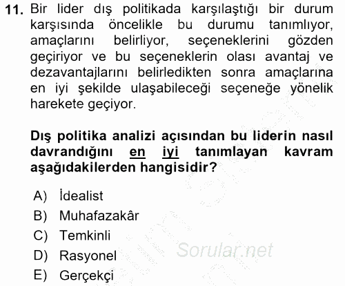 Diş Politika Analizi 2016 - 2017 Ara Sınavı 11.Soru