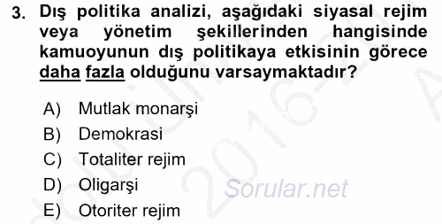 Diş Politika Analizi 2016 - 2017 Ara Sınavı 3.Soru