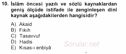 Türk İslam Edebiyatı 2012 - 2013 Ara Sınavı 10.Soru