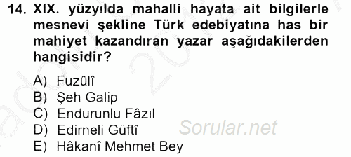 Türk İslam Edebiyatı 2012 - 2013 Ara Sınavı 14.Soru