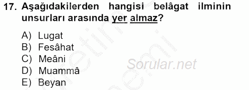 Türk İslam Edebiyatı 2012 - 2013 Ara Sınavı 17.Soru