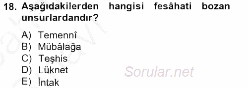 Türk İslam Edebiyatı 2012 - 2013 Ara Sınavı 18.Soru