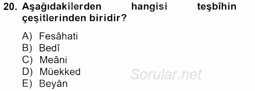 Türk İslam Edebiyatı 2012 - 2013 Ara Sınavı 20.Soru