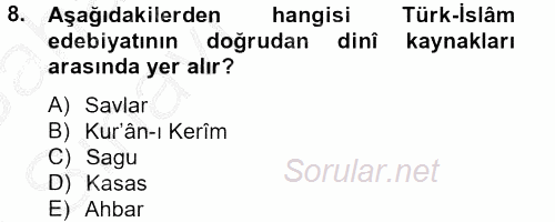 Türk İslam Edebiyatı 2012 - 2013 Ara Sınavı 8.Soru