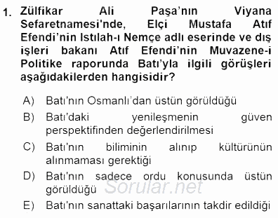 Tanzimat Dönemi Türk Edebiyatı 1 2015 - 2016 Dönem Sonu Sınavı 1.Soru