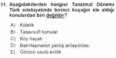 Tanzimat Dönemi Türk Edebiyatı 1 2015 - 2016 Dönem Sonu Sınavı 11.Soru