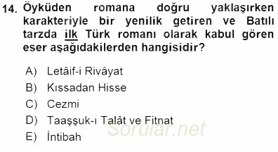 Tanzimat Dönemi Türk Edebiyatı 1 2015 - 2016 Dönem Sonu Sınavı 14.Soru