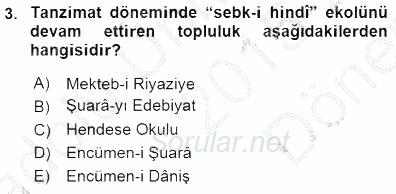 Tanzimat Dönemi Türk Edebiyatı 1 2015 - 2016 Dönem Sonu Sınavı 3.Soru