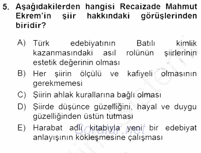 Tanzimat Dönemi Türk Edebiyatı 1 2015 - 2016 Dönem Sonu Sınavı 5.Soru