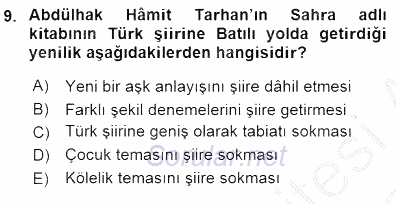 Tanzimat Dönemi Türk Edebiyatı 1 2015 - 2016 Dönem Sonu Sınavı 9.Soru