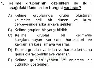 Türkçe Cümle Bilgisi 1 2012 - 2013 Ara Sınavı 1.Soru