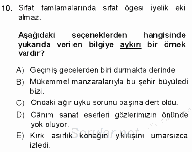 Türkçe Cümle Bilgisi 1 2012 - 2013 Ara Sınavı 10.Soru