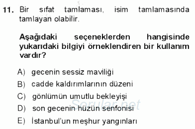 Türkçe Cümle Bilgisi 1 2012 - 2013 Ara Sınavı 11.Soru