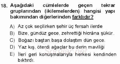 Türkçe Cümle Bilgisi 1 2012 - 2013 Ara Sınavı 18.Soru