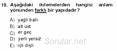 Türkçe Cümle Bilgisi 1 2012 - 2013 Ara Sınavı 19.Soru