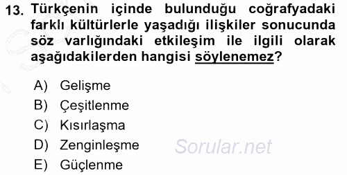 Türk Dili 1 2015 - 2016 Dönem Sonu Sınavı 13.Soru