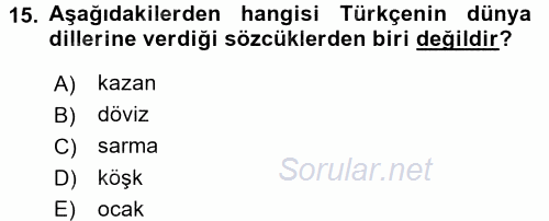 Türk Dili 1 2015 - 2016 Dönem Sonu Sınavı 15.Soru
