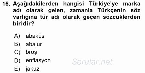 Türk Dili 1 2015 - 2016 Dönem Sonu Sınavı 16.Soru