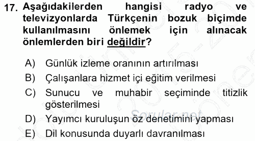 Türk Dili 1 2015 - 2016 Dönem Sonu Sınavı 17.Soru