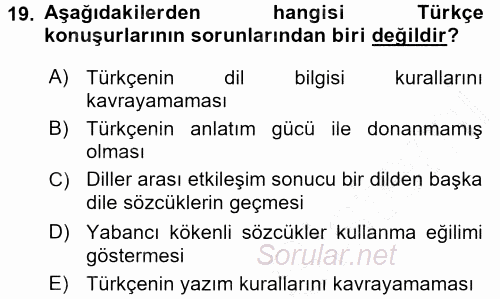 Türk Dili 1 2015 - 2016 Dönem Sonu Sınavı 19.Soru