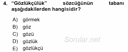 Türk Dili 1 2015 - 2016 Dönem Sonu Sınavı 4.Soru