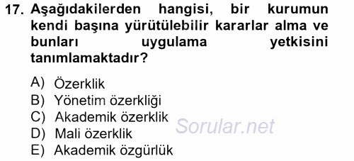 Türk Eğitim Tarihi 2013 - 2014 Tek Ders Sınavı 17.Soru