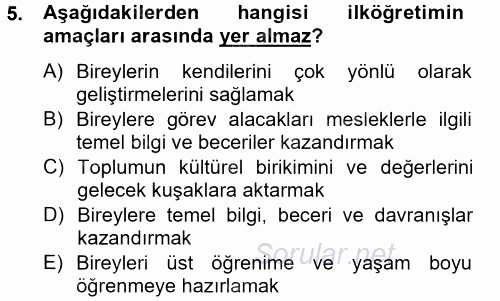 Türk Eğitim Tarihi 2013 - 2014 Tek Ders Sınavı 5.Soru