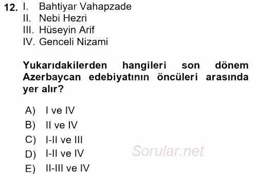 Çağdaş Türk Yazı Dilleri 1 2017 - 2018 Ara Sınavı 12.Soru