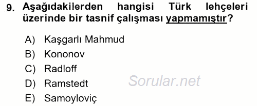 Çağdaş Türk Yazı Dilleri 1 2017 - 2018 Ara Sınavı 9.Soru