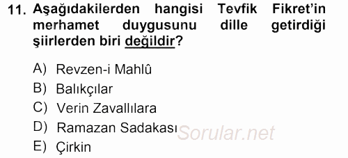 II. Abdülhamit Dönemi Türk Edebiyatı 2013 - 2014 Ara Sınavı 11.Soru