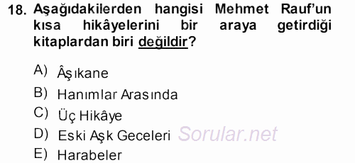 II. Abdülhamit Dönemi Türk Edebiyatı 2013 - 2014 Ara Sınavı 18.Soru