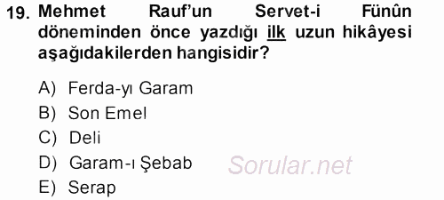 II. Abdülhamit Dönemi Türk Edebiyatı 2013 - 2014 Ara Sınavı 19.Soru