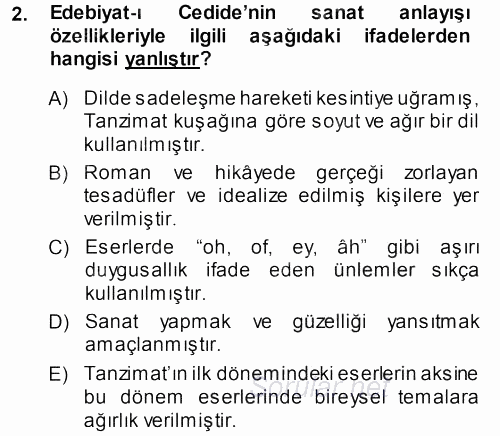 II. Abdülhamit Dönemi Türk Edebiyatı 2013 - 2014 Ara Sınavı 2.Soru