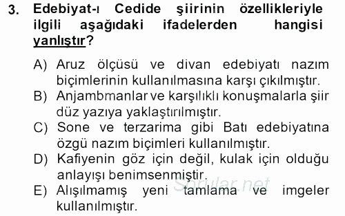 II. Abdülhamit Dönemi Türk Edebiyatı 2013 - 2014 Ara Sınavı 3.Soru